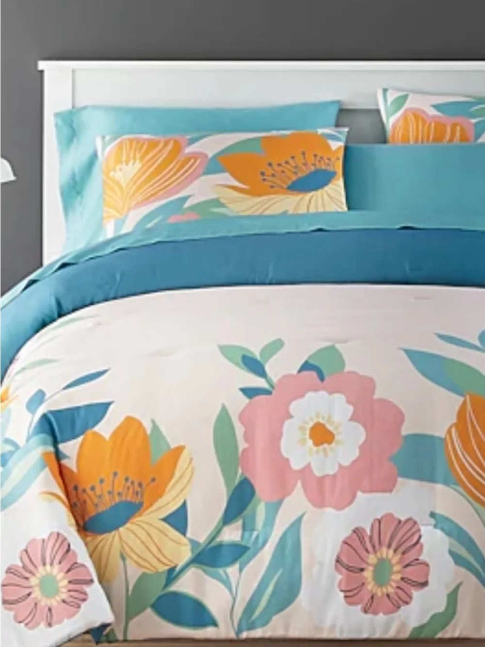 NEW Floral Teal and Orange Comforter Set - Vibrant Floral Bedding